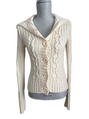 Vintage Hollister Wool Blend Cable Knit Cream Cardigan